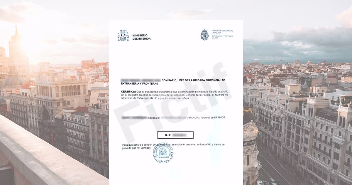 NIE-fictif Numéro d'identification d'étranger (NIE)