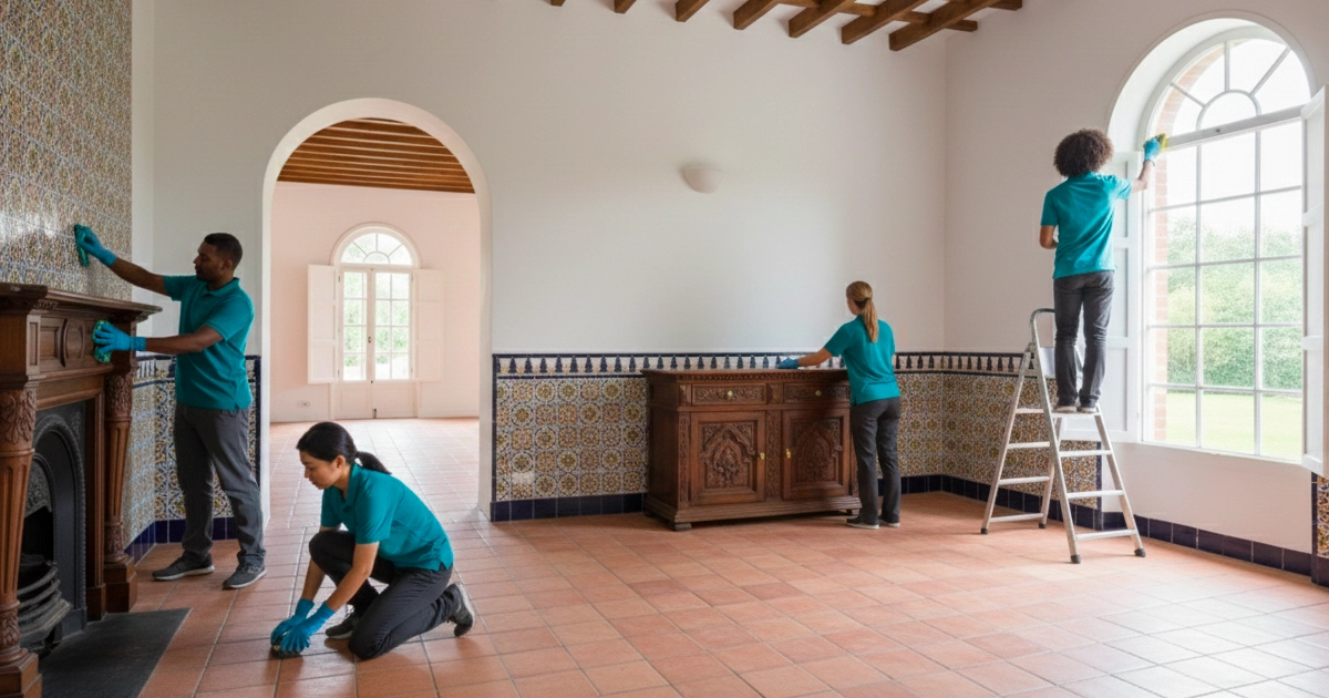 menage-professionnel-avant-remise-des-cles-espagne Ménage professionnel avant remise des clés dans un appartement en Espagne, équipe de nettoyage s’occupant des vitres et des surfaces.